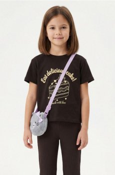 Бавовняна футболка з принтом - коричневий