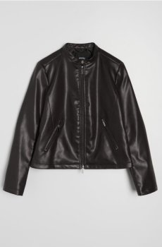 Байкерська куртка зі штучної шкіри - темно коричневий