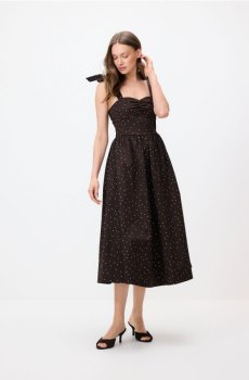Reserved - Сукня міді в горошок - темно коричневий - 671HS-89X
