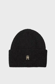 Женская черная шапка TH LUXE BEANIE Черный ONESIZE Tommy Hilfiger AW0AW16628