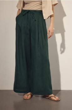 Reserved - Лляні штани з зав’язками - сіро-зелений - 089JL-96X