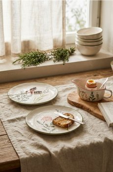 Керамічні тарілки з квітковим візерунком, набір з 2 штук - різнобарвний