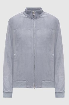 Голубая замшевая куртка с вышивкой логотипа