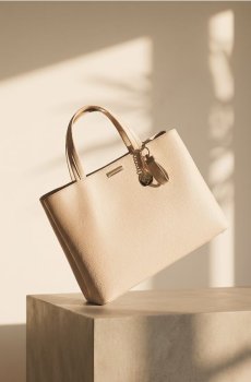 Велика сумка tote з брелоком, з зернистої штучної шкіри - бежевий