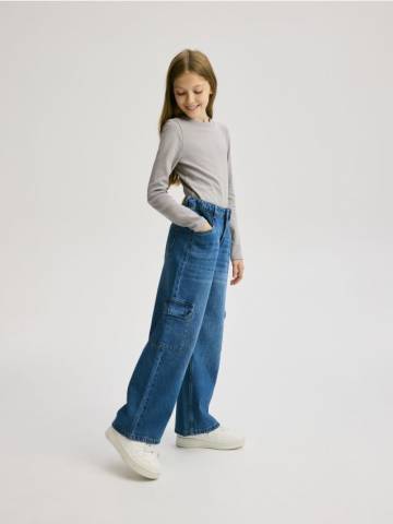 Reserved - Широкі wide leg з кишенями карго - синій - 805FF-55J Reserved - Широкі wide leg з кишенями карго - синій - 805FF-55J