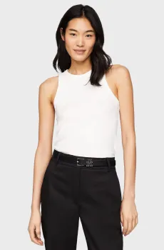 Женская белая майка SLIM 5X2 RIB TANK TOP NS Белый S Tommy Hilfiger WW0WW38635