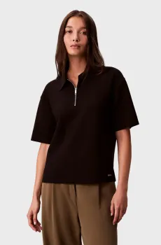 Женское черное поло TAILORED KNIT COLLAR ZIP TOP Черный M Calvin Klein LV044E241G