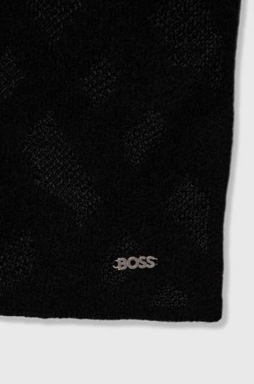 Шарф с примесью шерсти BOSS цвет чёрный узорный Шарф с примесью шерсти BOSS цвет чёрный узорный