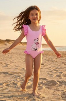 Купальник з бантом на спині та воланами - пастельний рожевий