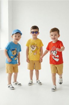 Набір бавовняних футболок з коротким рукавом PAW Patrol, 3 штуки - різнобарвний