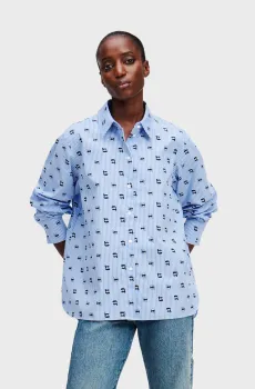 Женская голубая рубашка с узором IKON AOP PRINT BLOUSE Голубой 42 Karl Lagerfeld A1W11038