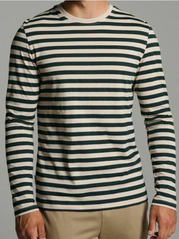 Довгий бавовняний лонгслів - синьо-зелений