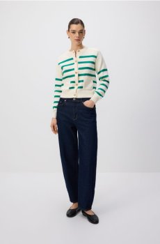Reserved - Бавовняний смугастий кардиган - зелений - 170IT-77X