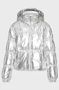 Женская серебристая куртка HOODED HIGH SHINE DOWN JACKET Серебряный M Michael Kors 77B6594M42