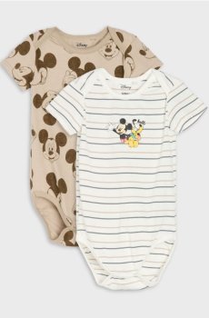 Бавовняне боді з принтом 2 pack Mickey Mouse - кремовий
