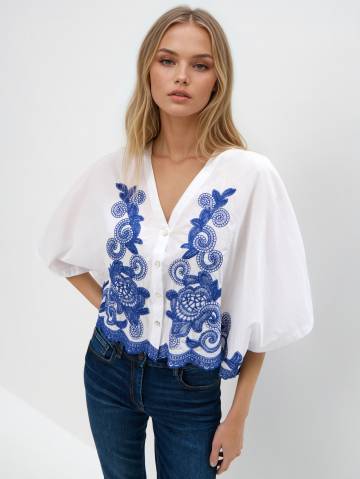 Mohito - Блузка з контрастним оздобленням - сталевий синій - XS/S