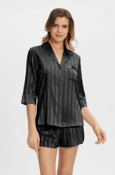 Женские черные шелковые шорты в полоску Черный 40 MARC&ANDRE W22-00SS112