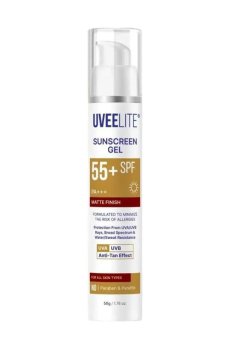 Солнцезащитный гель для лица и тела Uveelite Sunscreen Gel, SPF 55+ PA+++, с матовым эффектом, для всех типов кожи, 50 г