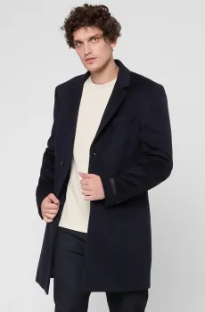 Мужское темно-синее шерстяное пальто Синий 52 BOSS 50554924;409