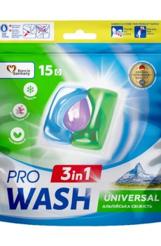 Капсулы для стирки 3 в 1 ProWash Univesal Альпийская свежесть, 15 стирок, 15 шт