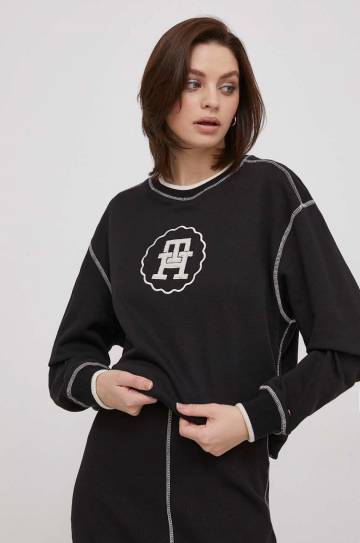 Хлопковая кофта Tommy Hilfiger женская цвет чёрный с аппликацией Хлопковая кофта Tommy Hilfiger женская цвет чёрный с аппликацией