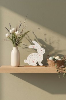 Великодня стояча декорація у формі зайця з квітковим візерунком - різнобарвний