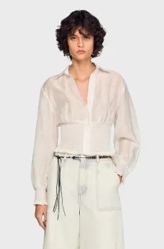 Женская белая льняная рубашка Белый XS Sandro SFPCM01573_white