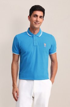 U.S. Polo Assn. Self Designed Polo Collar Pure Cotton Slim Fit T-shirt
