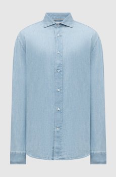 Голубая джинсовая рубашка прямого кроя