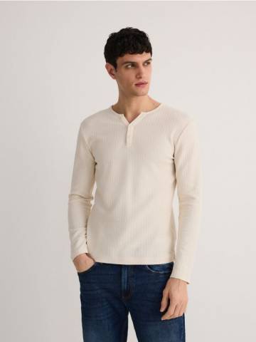 Reserved - Лонгслів у смужку slim fit - кремовий - 8684H-01X Reserved - Лонгслів у смужку slim fit - кремовий - 8684H-01X