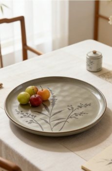 Тарілка з рослинним мотивом - бежевий