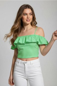 Топ на бретелях із воланом біля вирізу - свіжий зелений