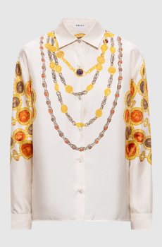Блуза цвета айвори из шелка в принт