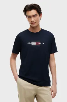 Мужская темно-синяя футболка SCRIPT FLAG Синий L Tommy Hilfiger MW0MW43226