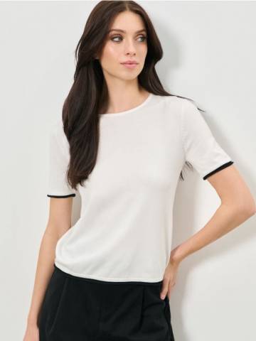 Вязана блузка з короткими рукавами - кремовий Вязана блузка з короткими рукавами - кремовий