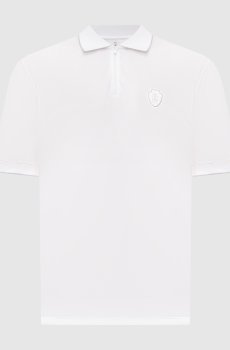 Белое поло на молнии с эмблемой