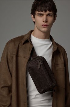 Reserved - Замшева поясна сумка - темно коричневий - 848FD-89X