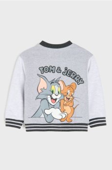 Бавовняна кофта-бомбер з принтом Tom and Jerry - сірий