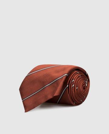 Оранжевый галстук из шелка в полоску