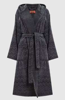 Серый махровый халат Chalk в брендовый узор