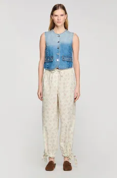 Женский голубой джинсовый жилет Голубой 34 Sandro SFPVE01280_Blue Jean