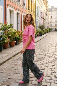 Бавовняна футболка з принтом на спині S.W. Smiley® - рожевий