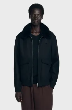 Мужская черная шерстяная куртка Черный XXL Sandro SHPBL01220_Black