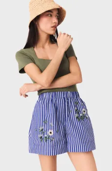 Женские синие шорты в полоску Синий 34 MAJE MFPSH00725_White-Blue