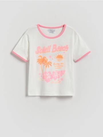 Reserved - Футболка з блискучим принтом - кремовий - 561GW-01X