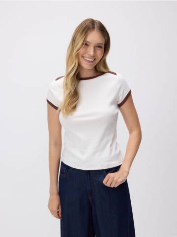 Reserved - Бавовняна футболка - кремовий - XQ260-01X