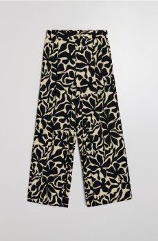 Віскозні штани wide leg з абстрактним візерунком - чорний