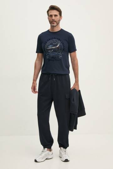 Хлопковые спортивные штаны Armani Exchange цвет синий однотонные 6DZPJH ZJ4XZ Хлопковые спортивные штаны Armani Exchange цвет синий однотонные 6DZPJH ZJ4XZ