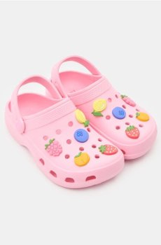 Сабо з ремінцем на п’яті з фруктовим мотивом - пастельний рожевий