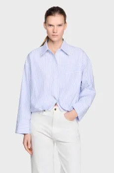Женская голубая рубашка в полоску Голубой XS Sandro SFPCM01599_Blu - White